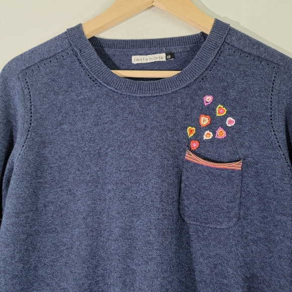 ZAKET & PLOVER Women Knit Top XS Cloud Gray Cashmere Contrasting Cuff Embroidery - Picture 5 of 12